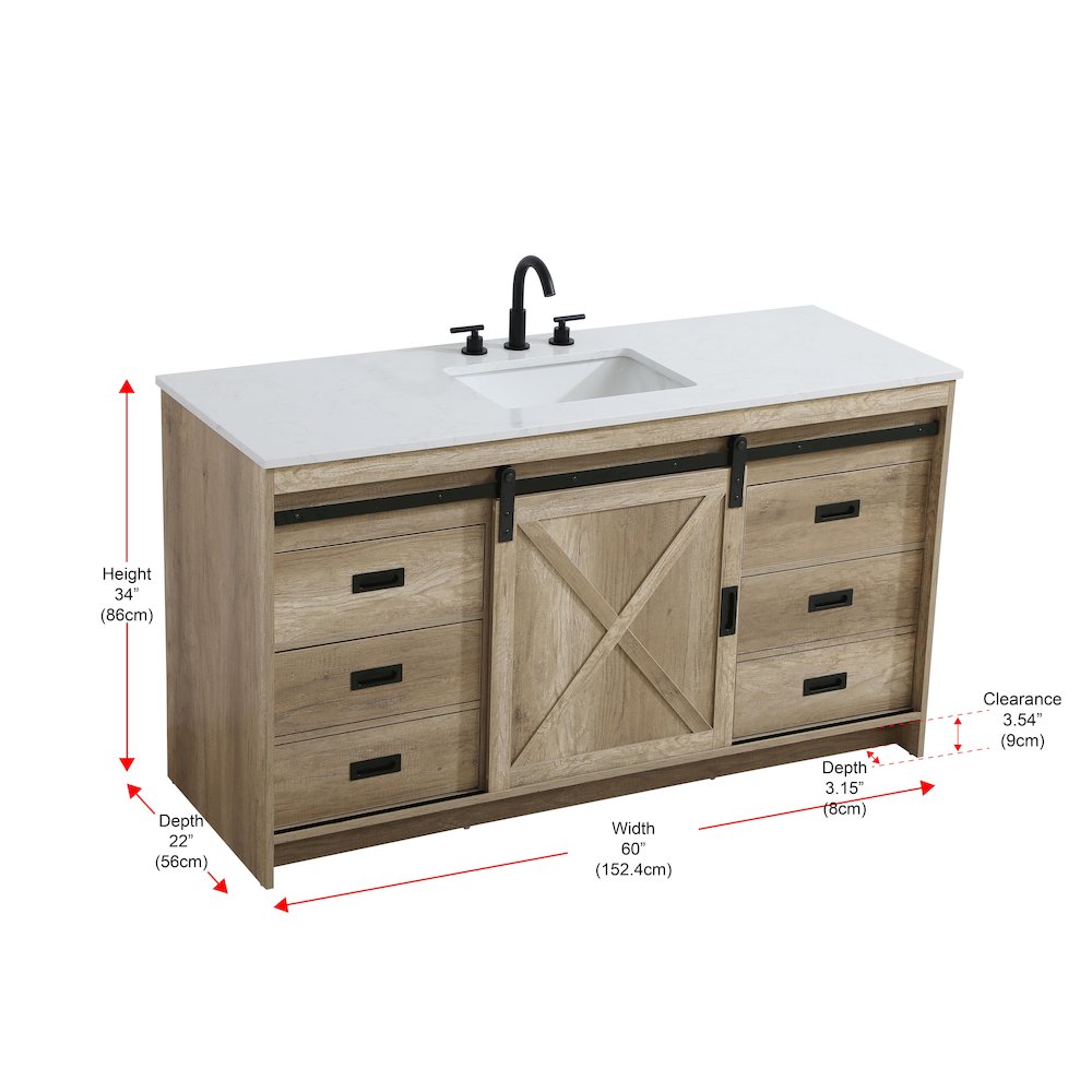 Austin 60 Inch Single Bathroom Vanity In Natural Oak. Picture 15