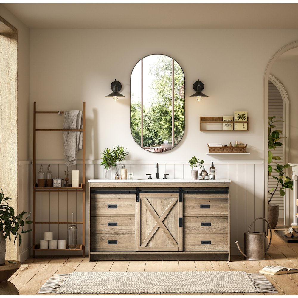 Austin 60 Inch Single Bathroom Vanity In Natural Oak. Picture 4