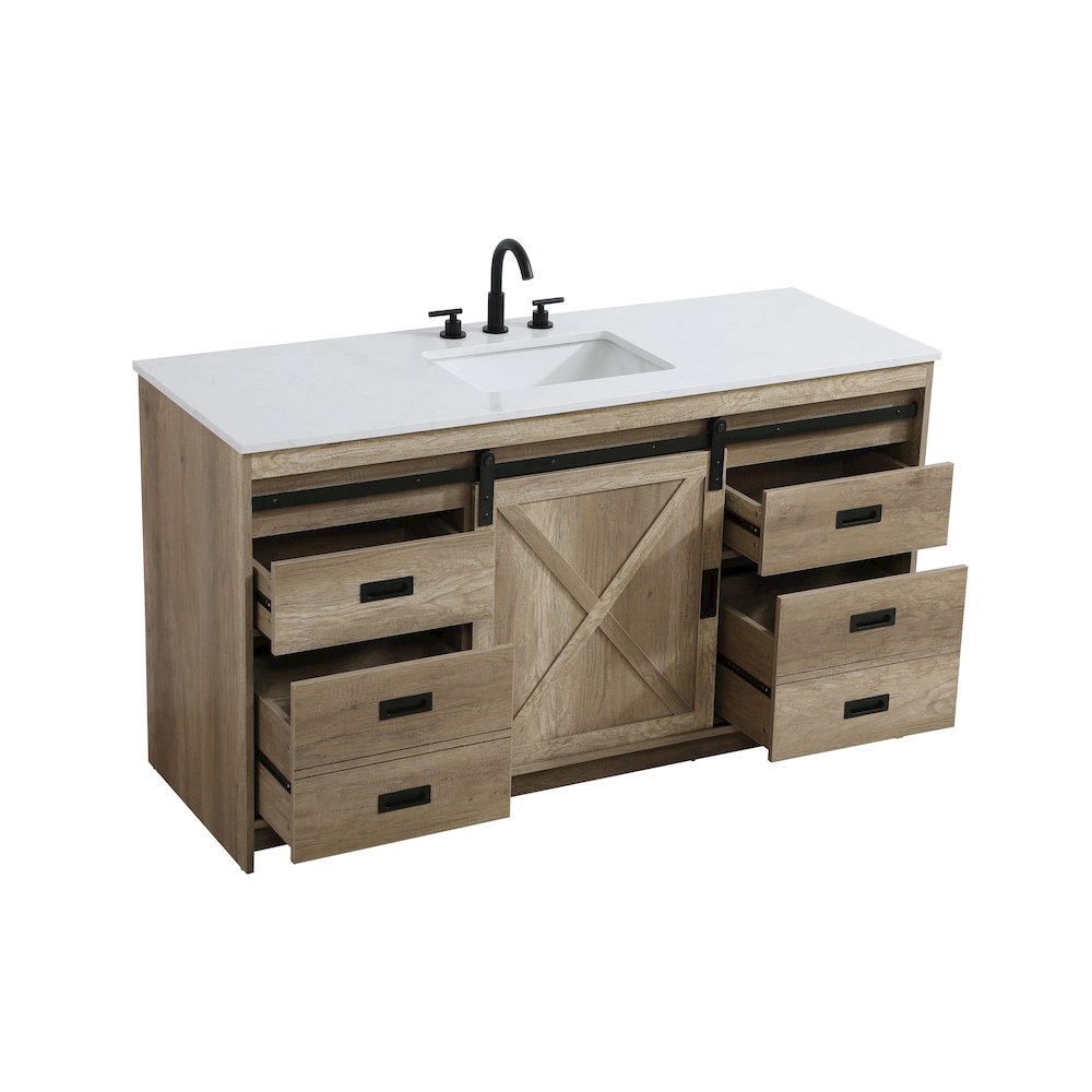 Austin 60 Inch Single Bathroom Vanity In Natural Oak. Picture 7