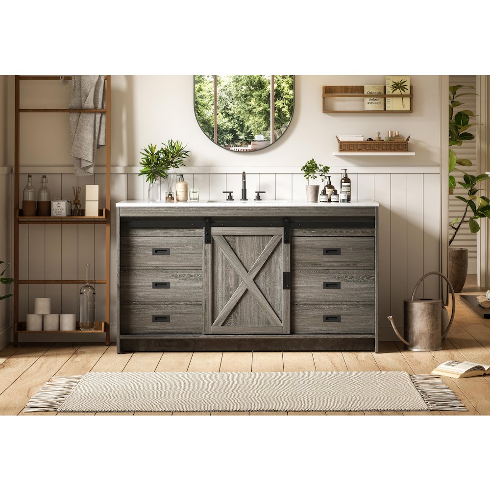 Austin 60 Inch Single Bathroom Vanity In Rustic Grey. Picture 2