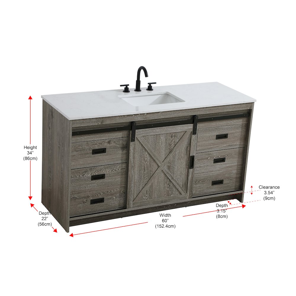 Austin 60 Inch Single Bathroom Vanity In Rustic Grey. Picture 15