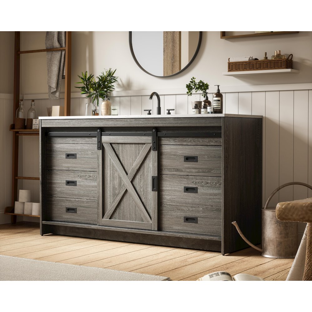 Austin 60 Inch Single Bathroom Vanity In Rustic Grey. Picture 3
