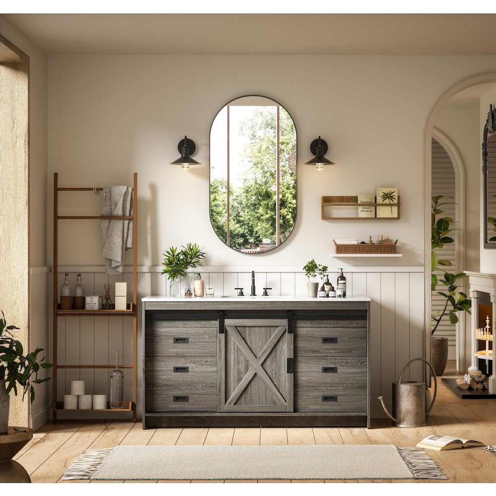 Austin 60 Inch Single Bathroom Vanity In Rustic Grey. Picture 4