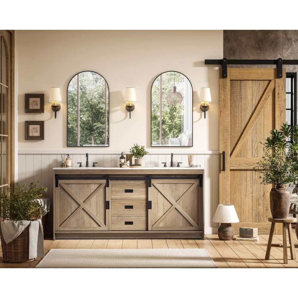 Austin 72 Inch Double Bathroom Vanity In Natural Oak. Picture 4