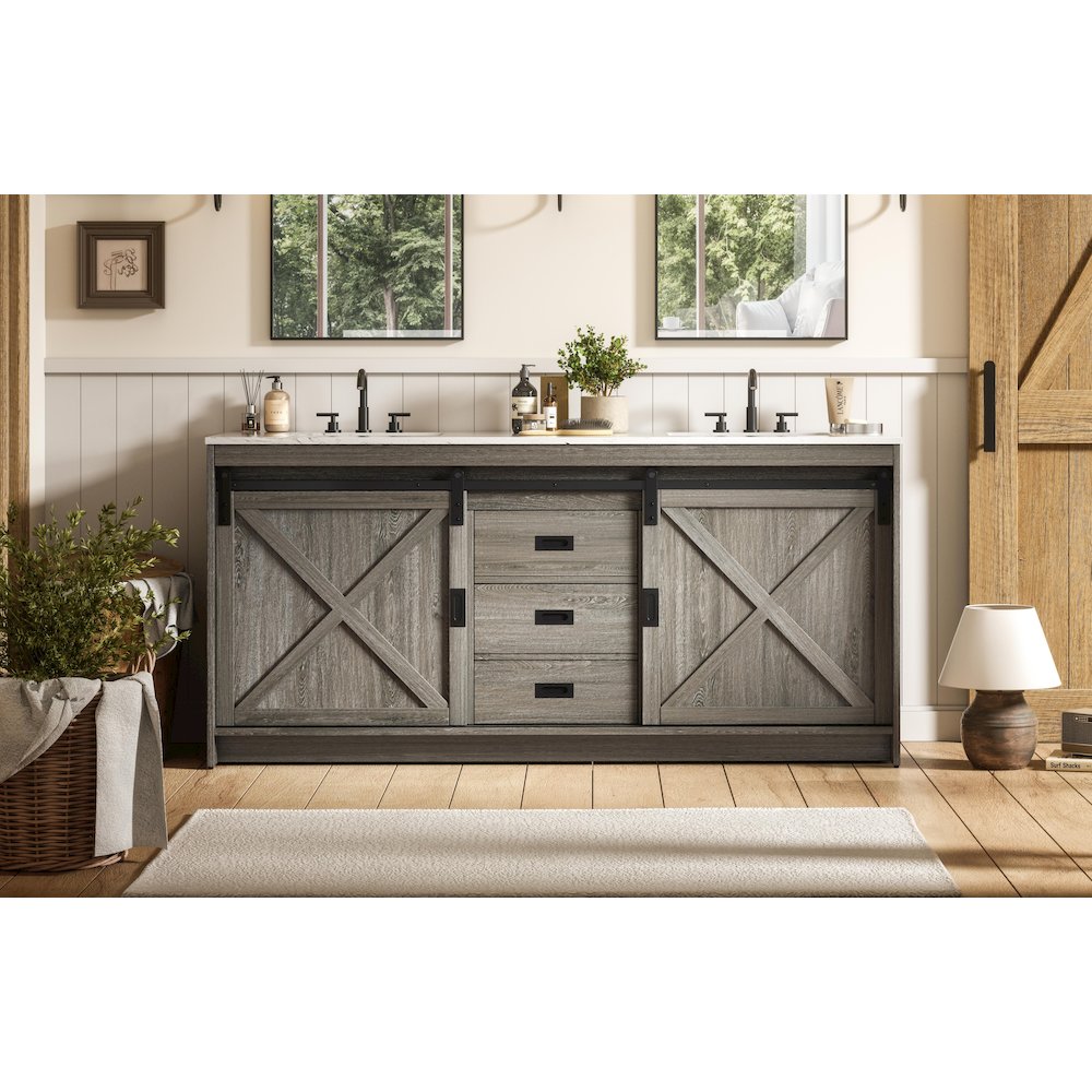 Austin 72 Inch Double Bathroom Vanity In Rustic Grey. Picture 2