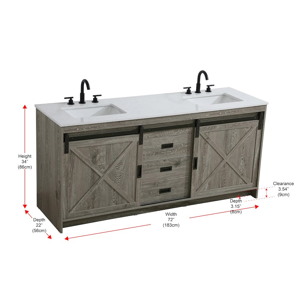 Austin 72 Inch Double Bathroom Vanity In Rustic Grey. Picture 15