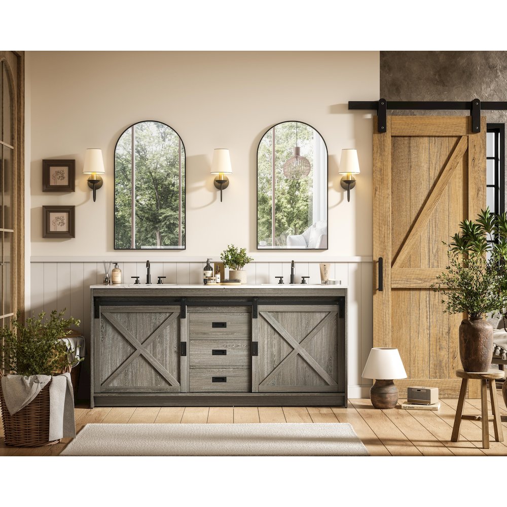 Austin 72 Inch Double Bathroom Vanity In Rustic Grey. Picture 4