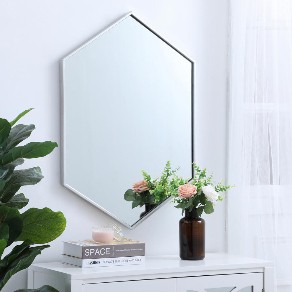 Metal frame hexagon mirror 24 inch in silver. Picture 2