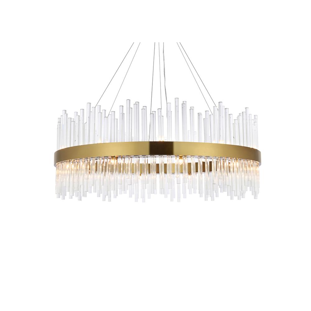 Dallas 36 inch round crystal pendant in satin gold. Picture 2