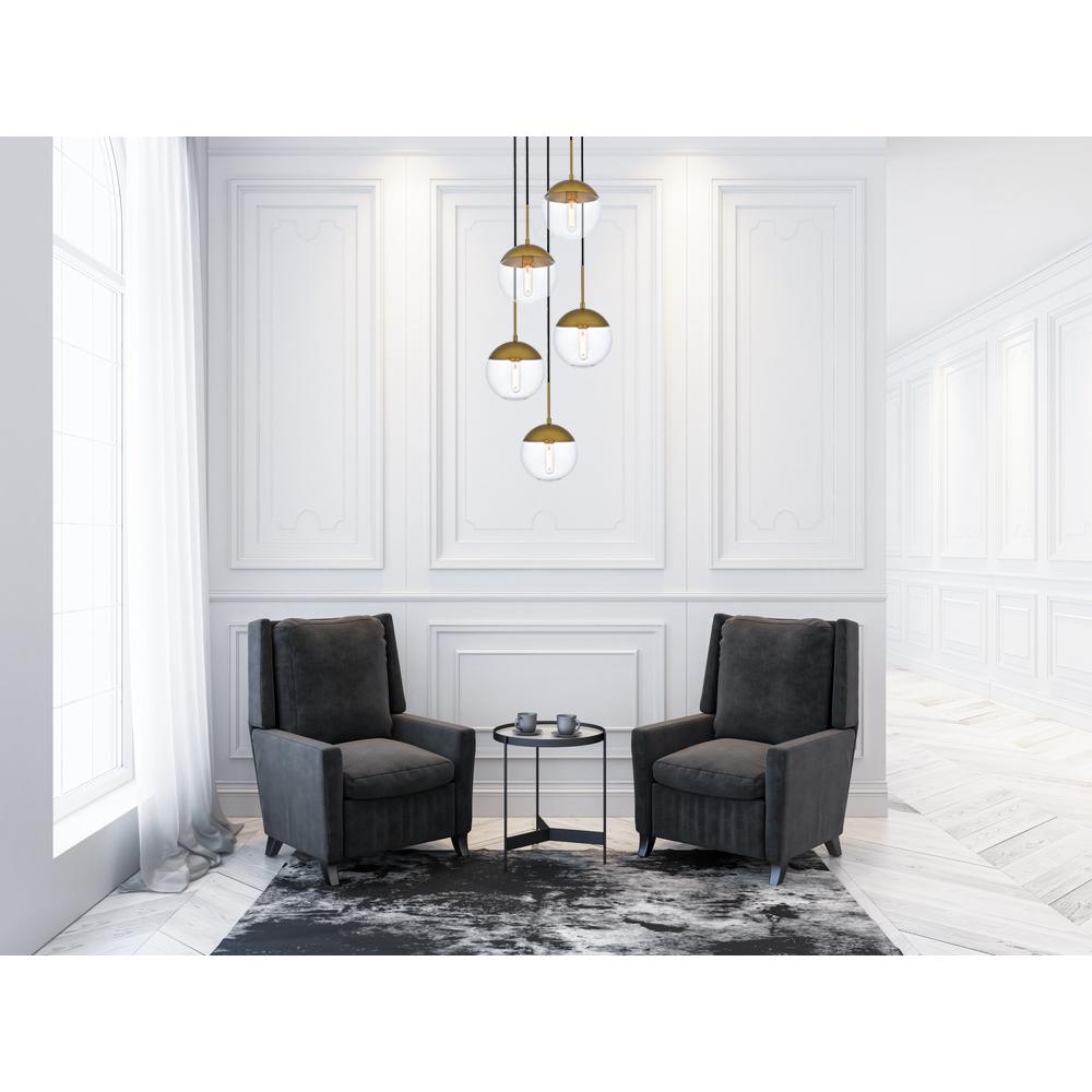 Eclipse 5 Lights Brass Pendant With Clear Glass. Picture 6