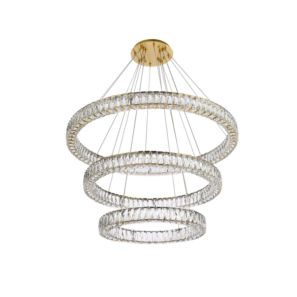 Monroe 41 inch LED triple ring chandelier in gold. Picture 6