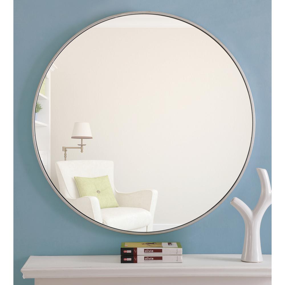 Metal frame Round Mirror 36 inch Silver finish. Picture 11