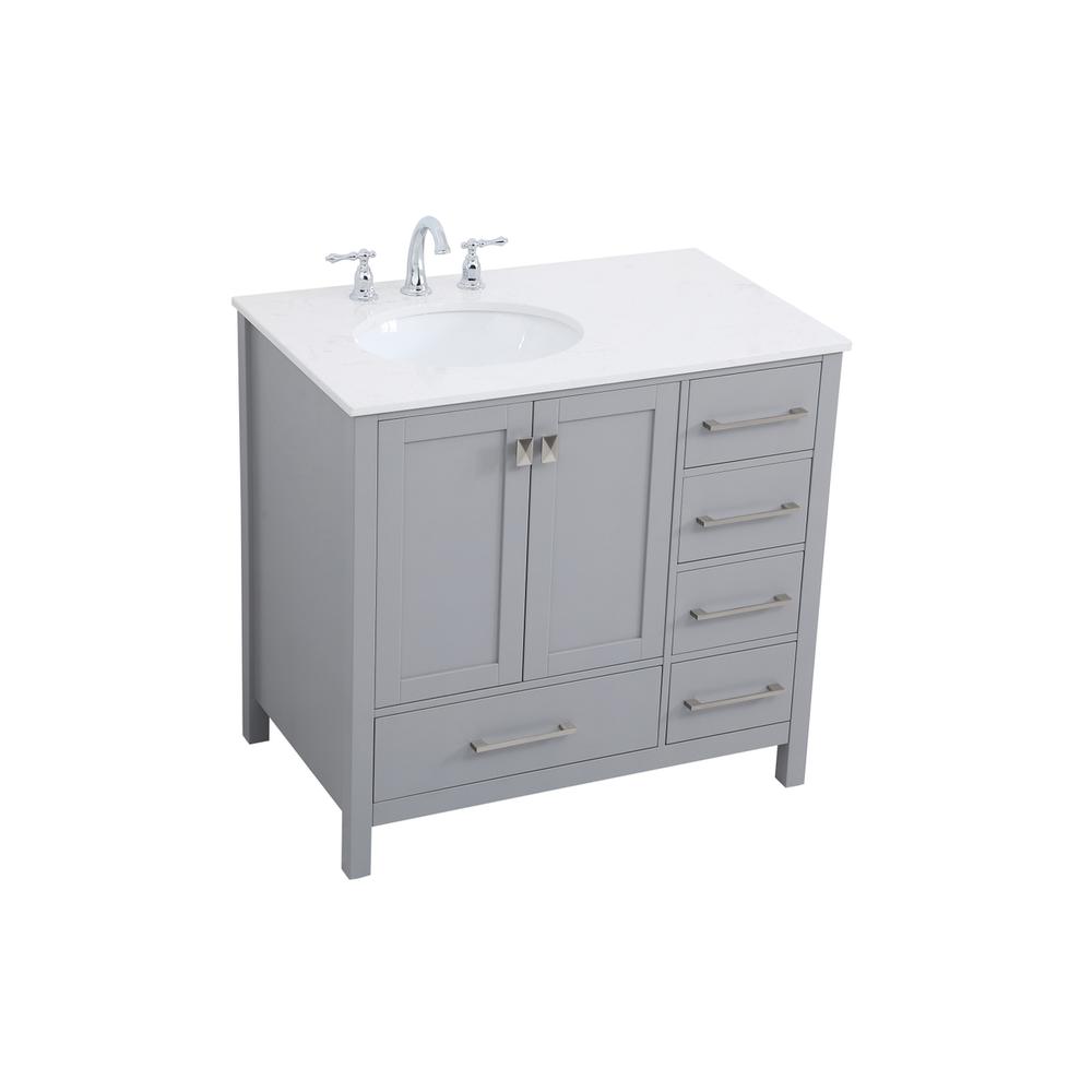 36 inch Single Bathroom Vanity in Gray with Backsplash. Picture 8