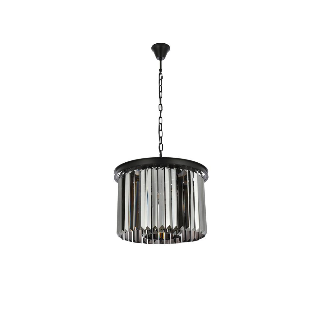 Sydney 6 light Matte Black Pendant Silver Shade (Grey) Royal Cut Crystal. Picture 6
