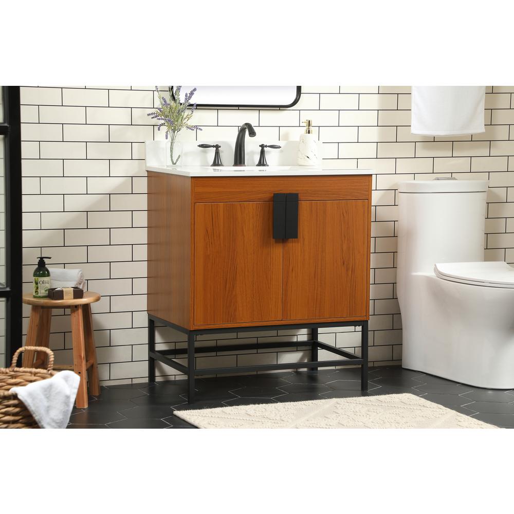 30 inch Single bathroom vanity in teak with backsplash. Picture 2