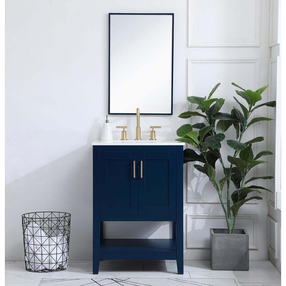 24 inch Single Bathroom Vanity in Blue. Picture 4