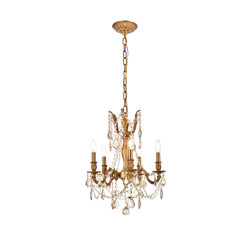 Rosalia 5 light French Gold Pendant Golden Teak (Smoky) Royal Cut Crystal. Picture 1