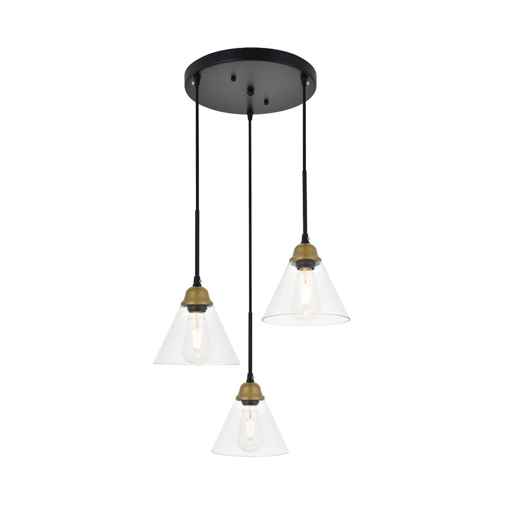 Histoire 3 Light Brass And Black Pendant. Picture 7