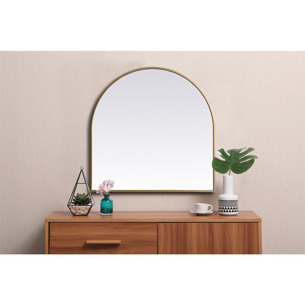 Metal Frame Arch Mirror 30x30 Inch in Brass. Picture 3