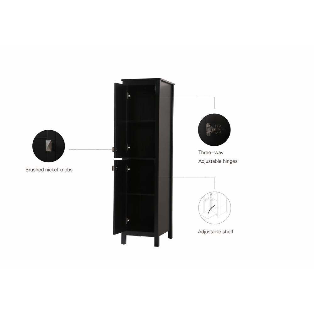 16 Inch Wide Bathroom Linen Storage Freestanding Cabinet In Black. Picture 12