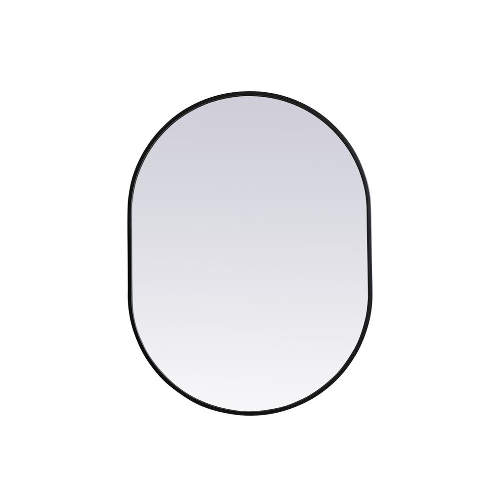 Metal Frame Oval Mirror 27x36 Inch in Black. Picture 1