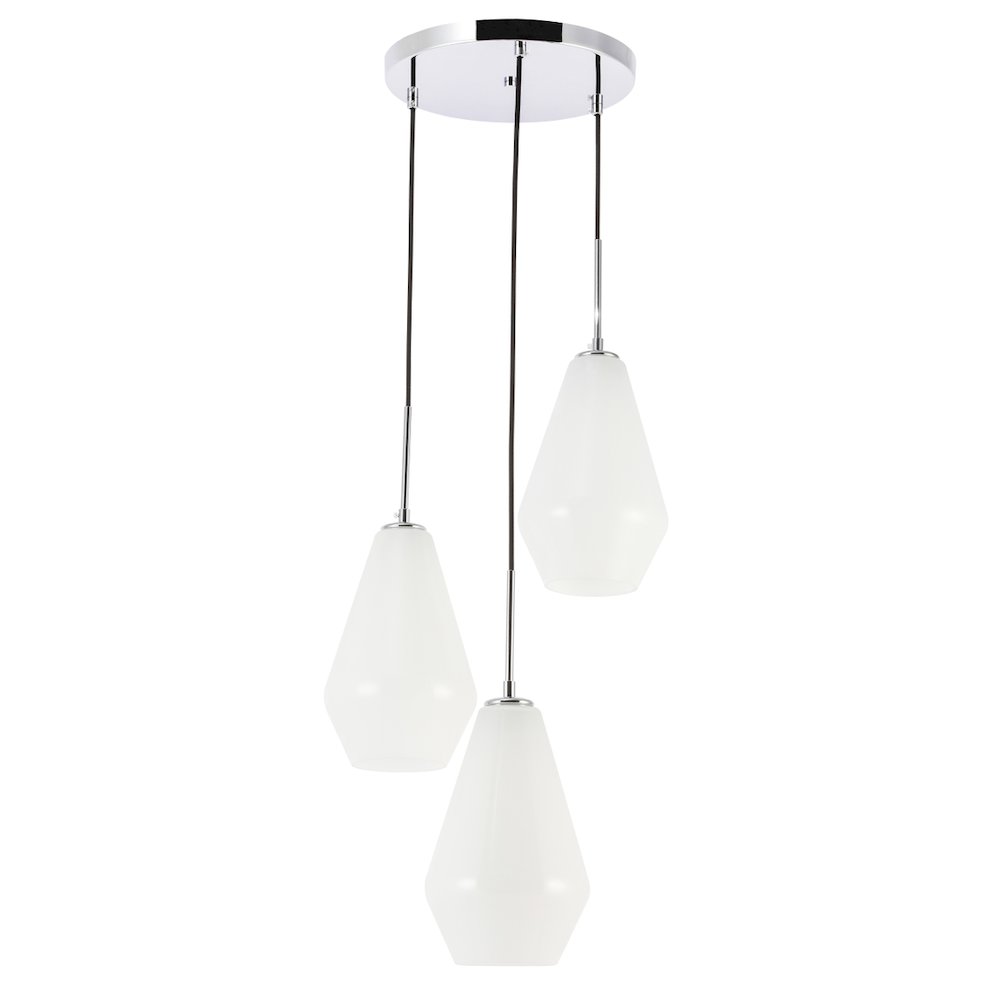 Gene 3 Light Chrome And Frosted White Glass Pendant. Picture 3