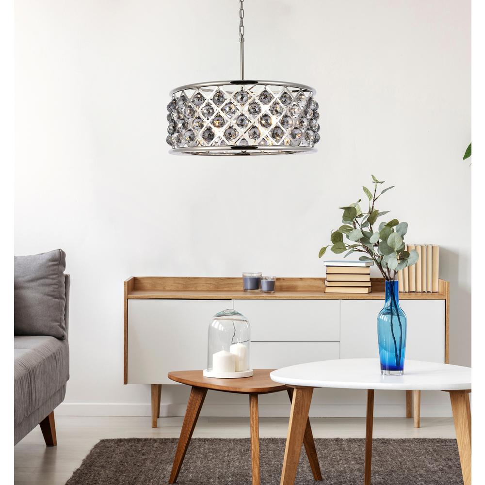 Madison 6 light polished Nickel Chandelier Silver Shade (Grey) Royal Cut Crystal. Picture 8