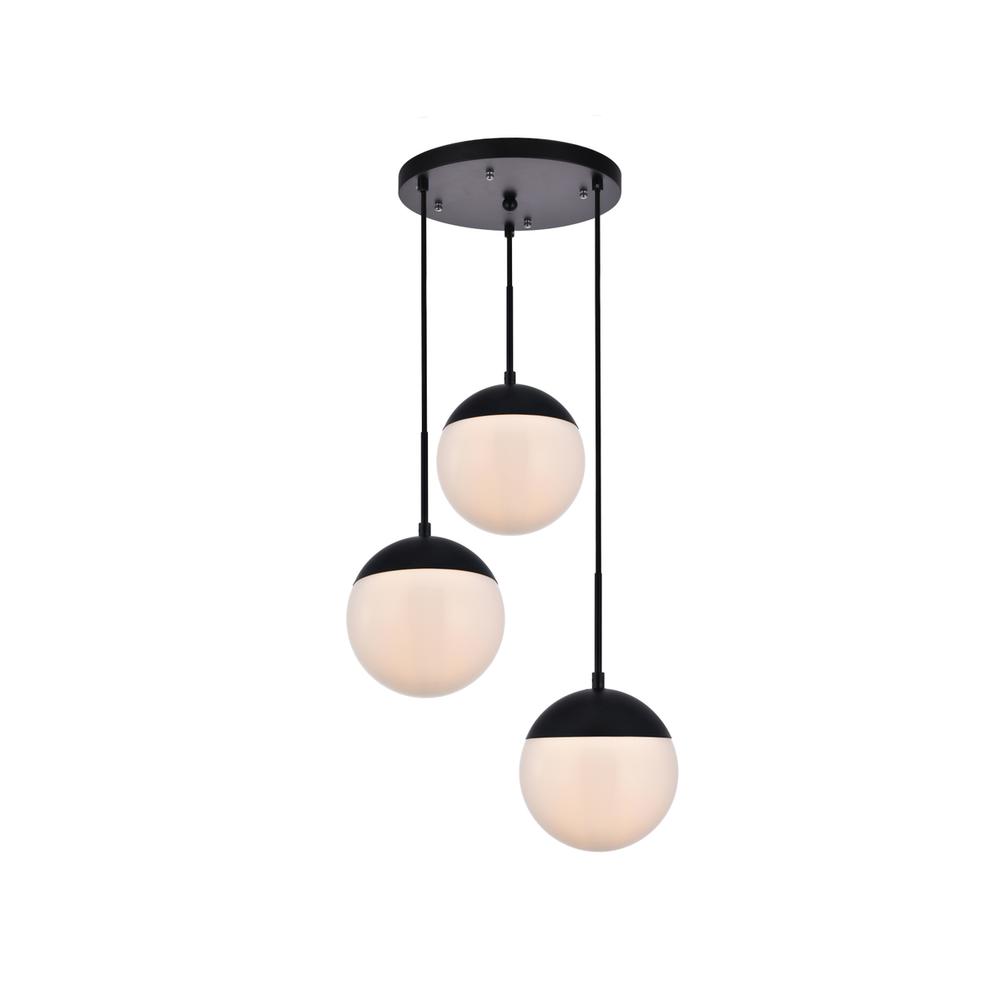Eclipse 3 Lights Black Pendant With Frosted White Glass. Picture 2
