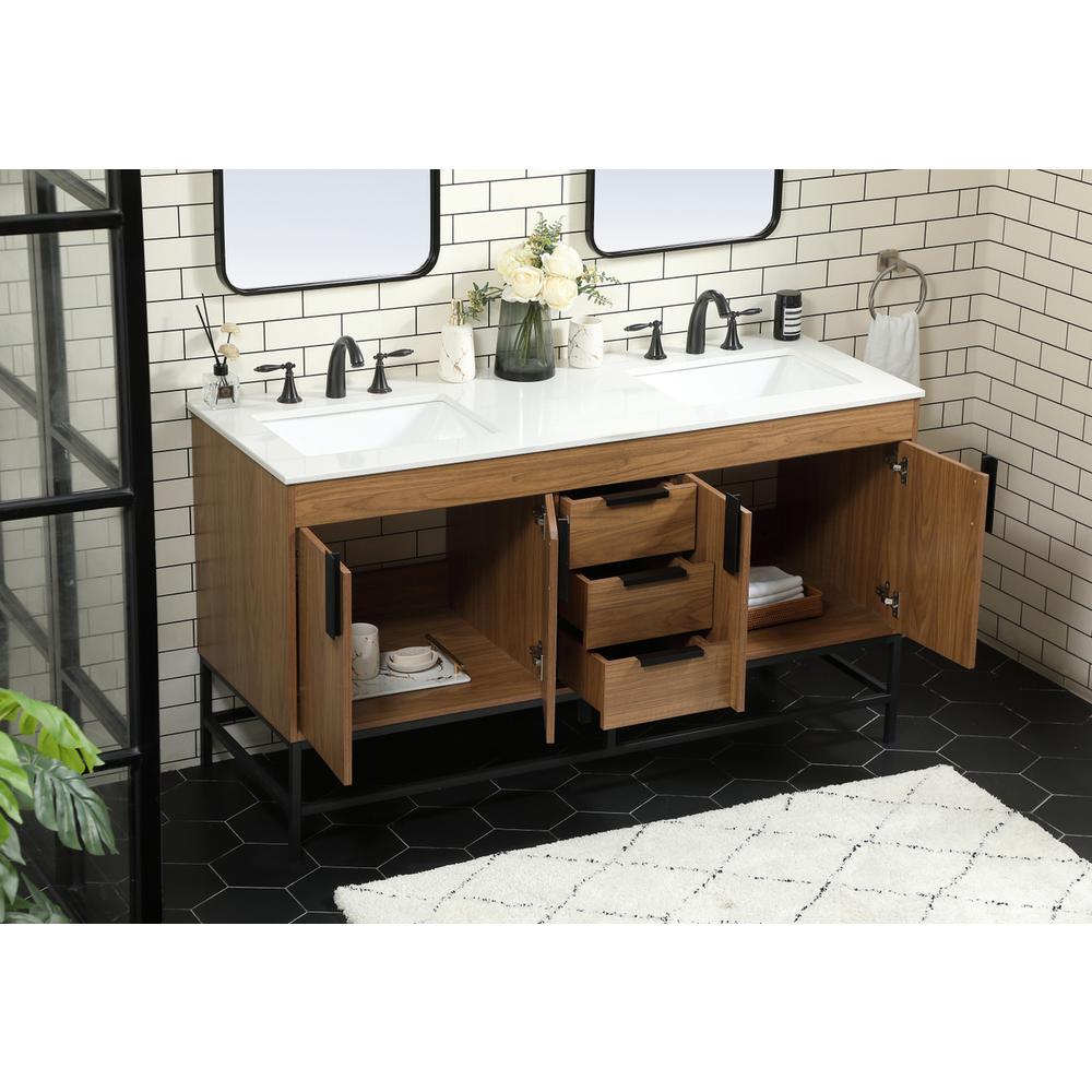 60 inch double bathroom vanity in walnut brown. Picture 3