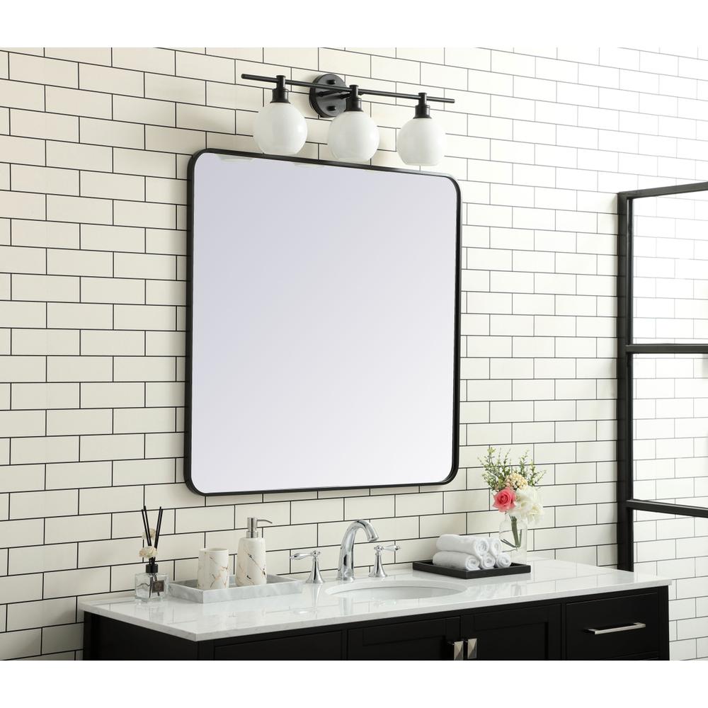 Soft corner metal rectangular mirror 36x36 inch in Black. Picture 2