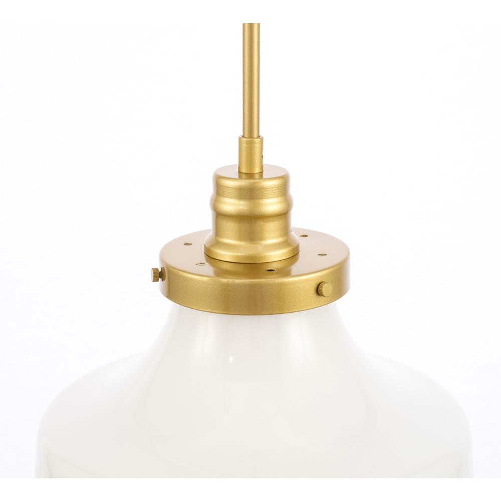 Lyle 1 light Brass and frosted white glass pendant. Picture 9