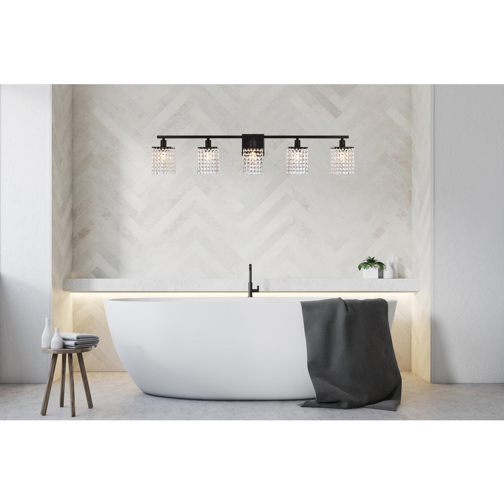 Phineas 5 lights bath sconce in black with clear crystals. Picture 7