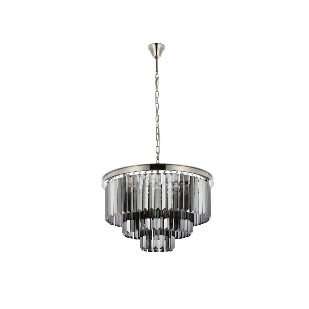 Sydney 9 light polished nickel Chandelier Silver Shade (Grey) Royal Cut Crystal. Picture 6