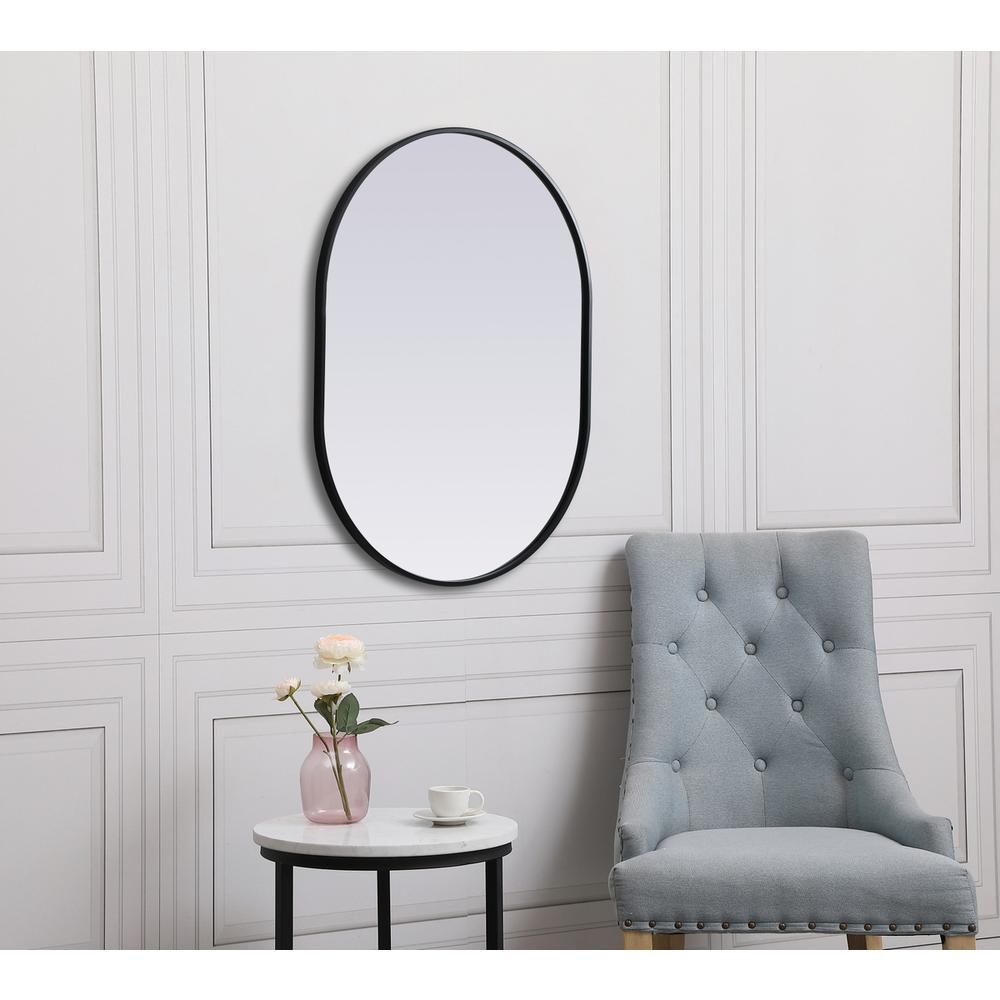 Metal Frame Oval Mirror 27x36 Inch in Black. Picture 4