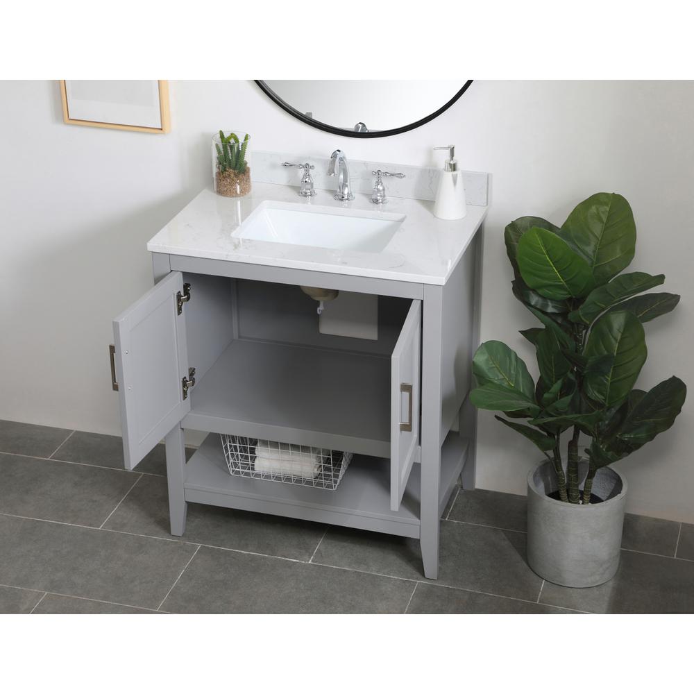 30 inch Single Bathroom Vanity in Grey with Backsplash. Picture 3
