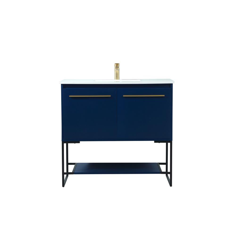 36 inch Single bathroom vanity in blue. Picture 1