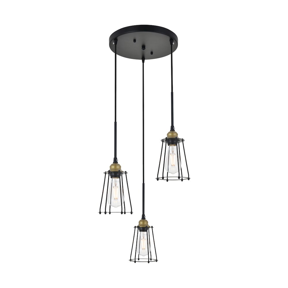 Auspice 3 Light Brass And Black Pendant. Picture 1
