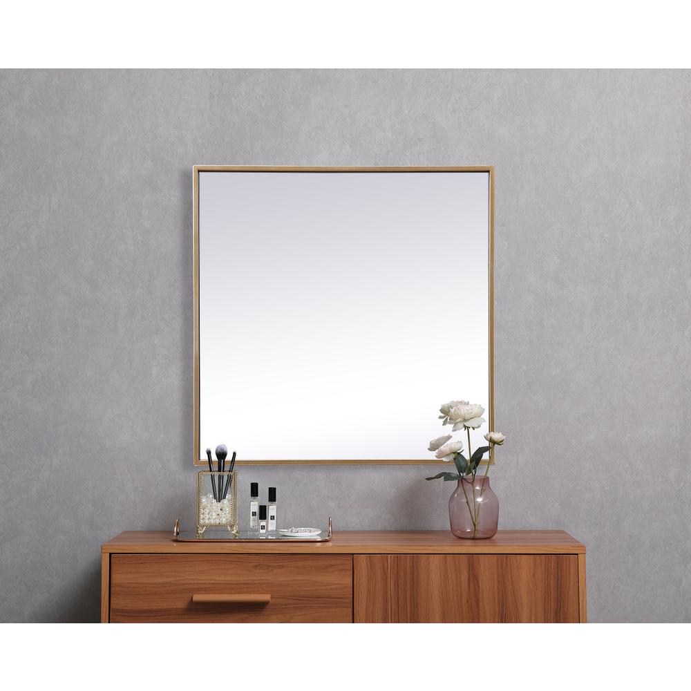 Metal Frame Square Mirror 24 inch in Brass. Picture 3