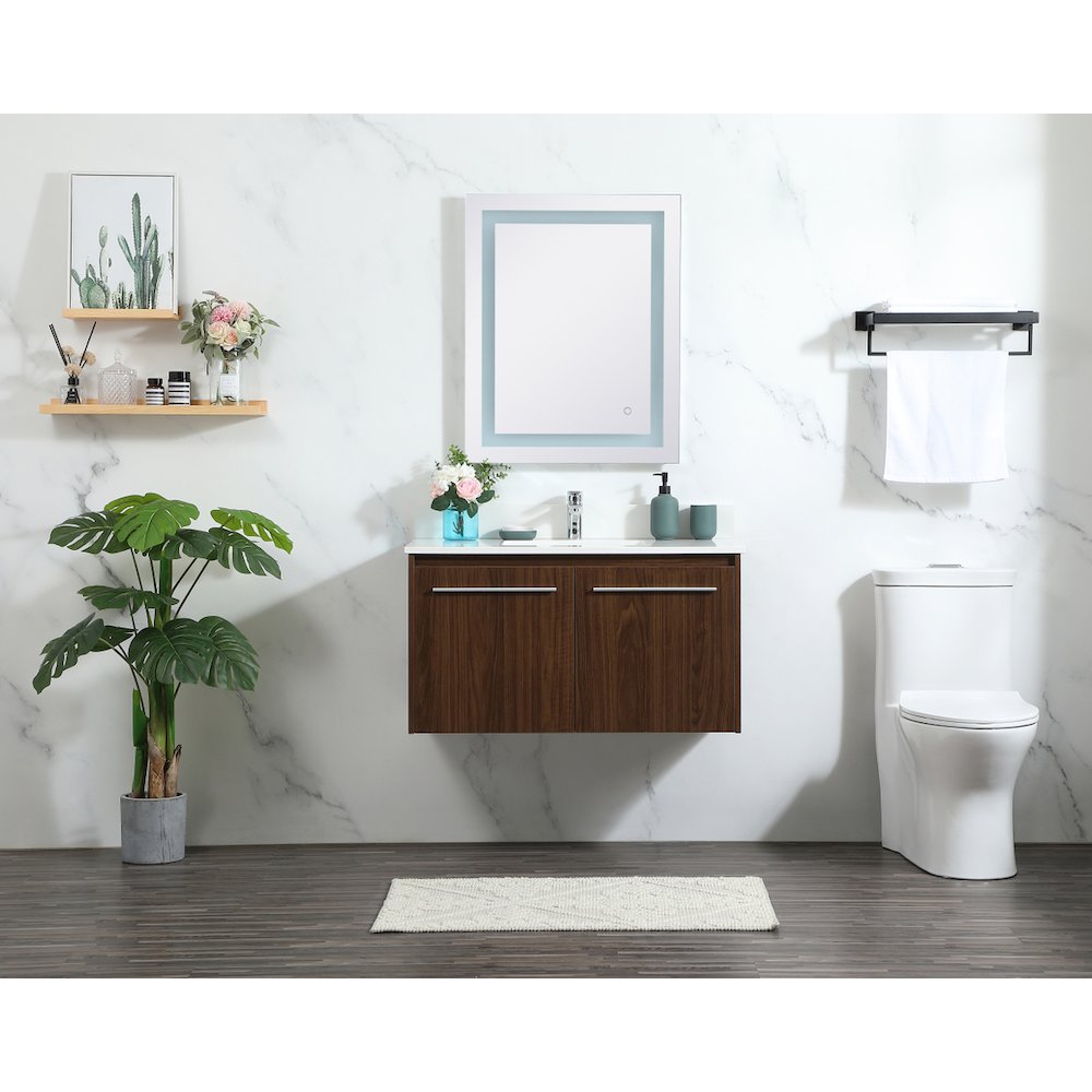 36 Inch Single Bathroom Vanity In Walnut With Backsplash. Picture 5