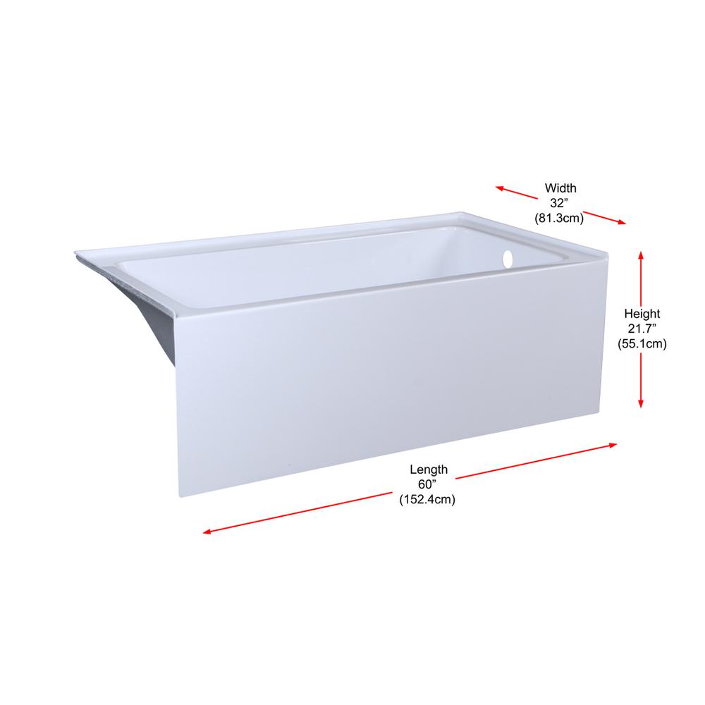 Alcove soaking bathtub 32x60 inch right drain in glossy white. Picture 13