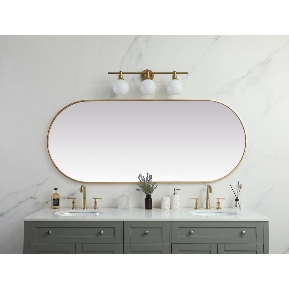 Metal Frame Oval Mirror 30x72 Inch in Brass. Picture 3