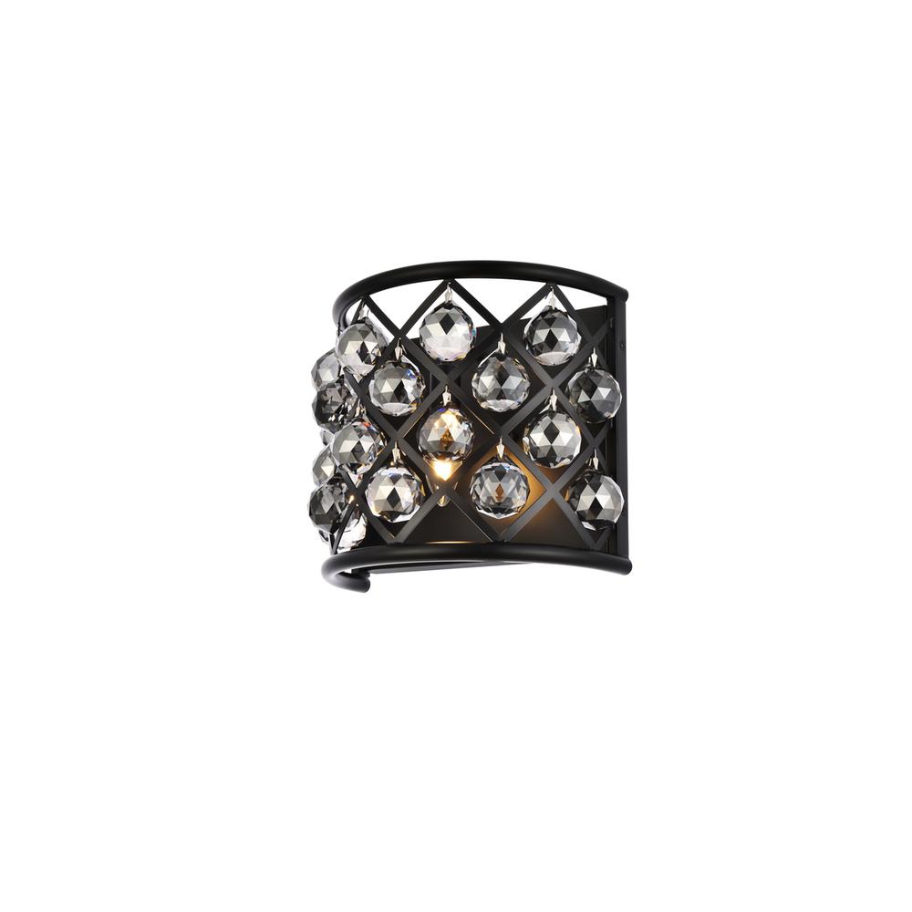 Madison 1 light Matte Black Wall Sconce Silver Shade (Grey) Royal Cut Crystal. Picture 2