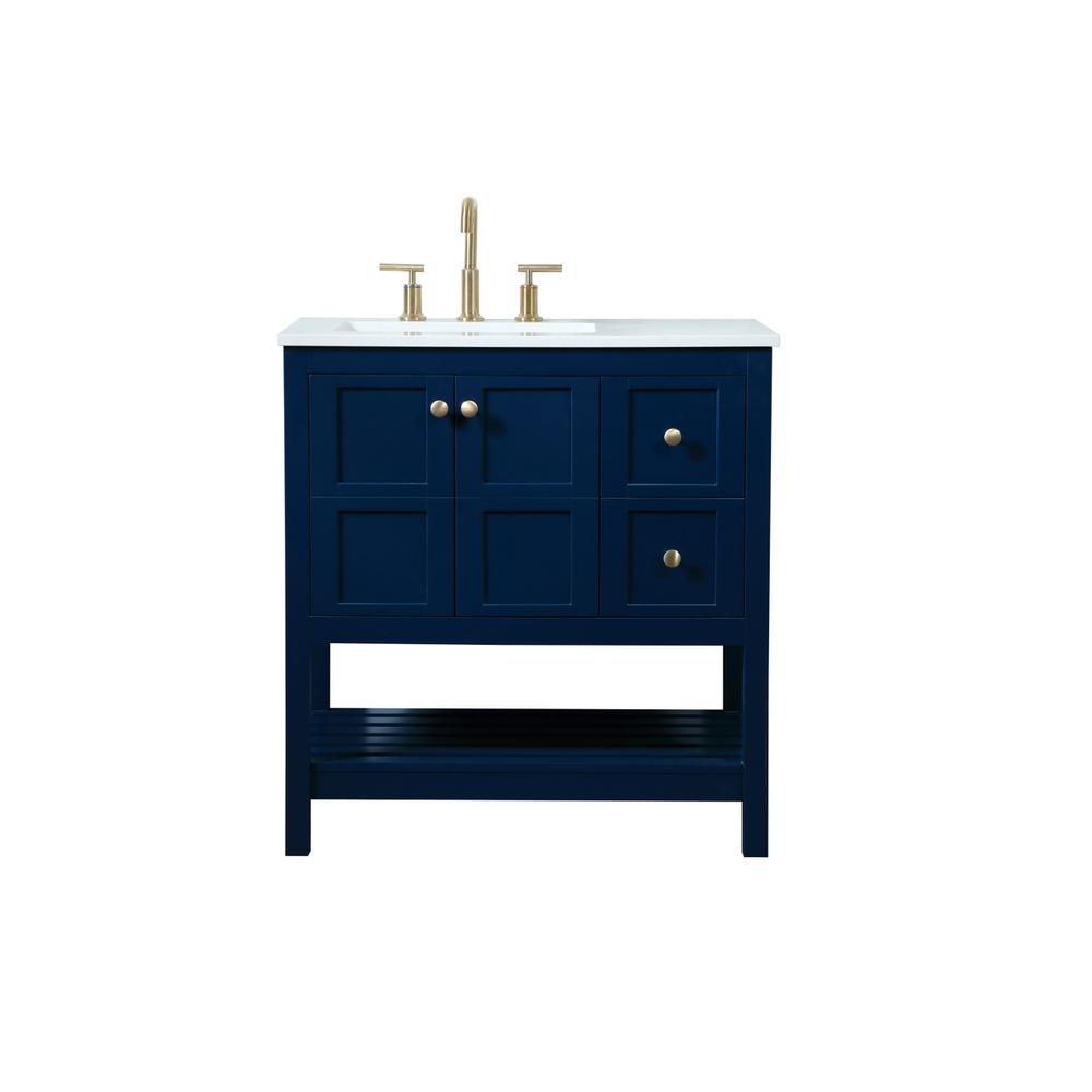 32 inch Single bathroom vanity in blue. Picture 1