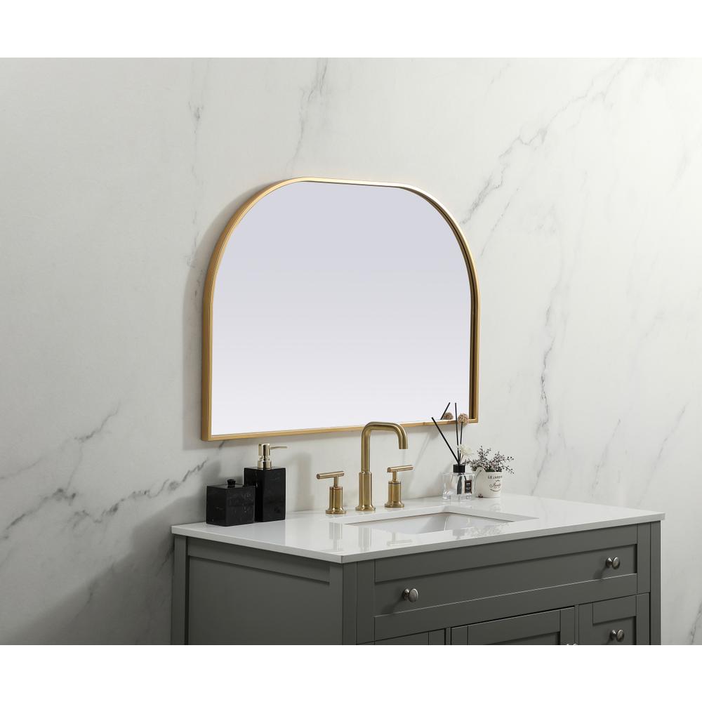Metal Frame Arch Mirror 36x24 Inch in Brass. Picture 2