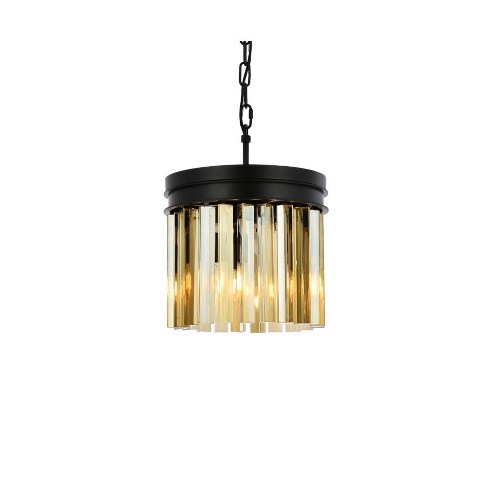 Sydney 3 light Matte Black Pendant Golden Teak (Smoky) Royal Cut Crystal. Picture 2