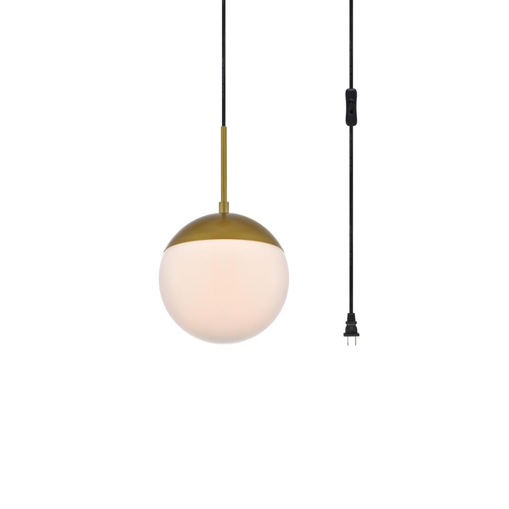 Eclipse 1 Light Brass plug in pendant With Frosted White Glass. Picture 2