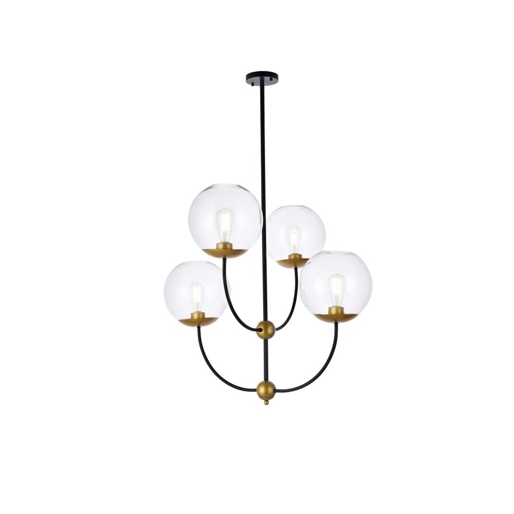 Lennon 31.5 inch pendant in black and brass with clear shade. Picture 1