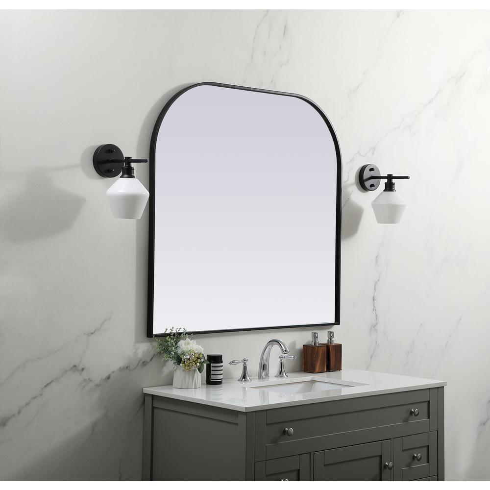 Metal Frame Arch Mirror 40x38 Inch in Black. Picture 2
