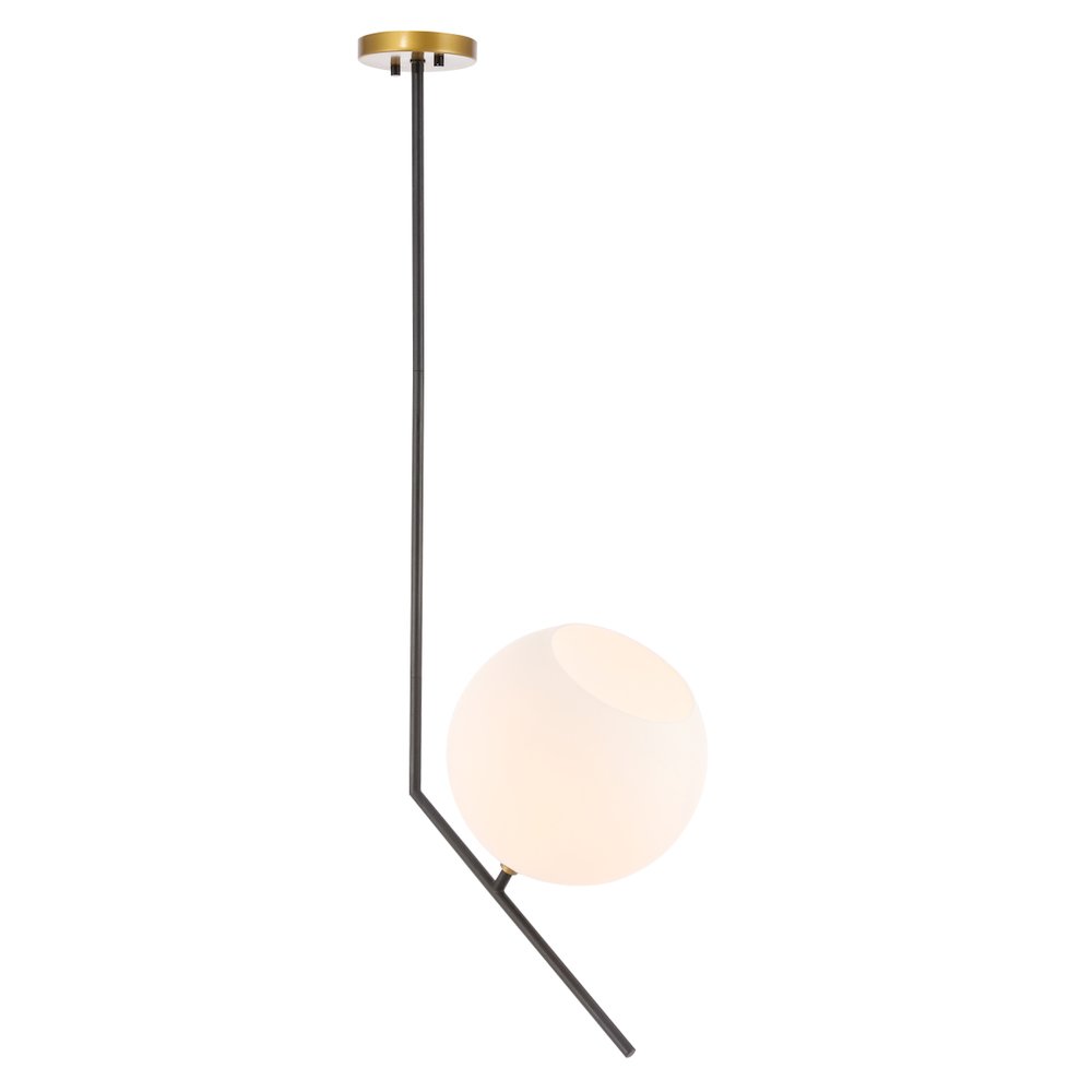 Ryland 1 Light Black And Brass And Frosted White Glass Pendant. Picture 8