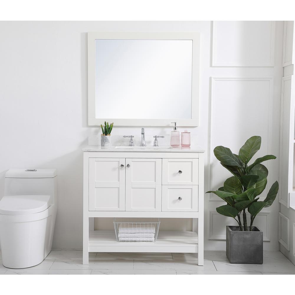 36 inch Single Bathroom Vanity in White with Backsplash. Picture 4